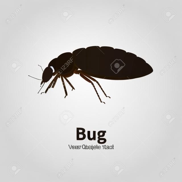 Vector illustration silhouette bed bug isolated on white background. Bedbug side view profile. The insect lives in the house.