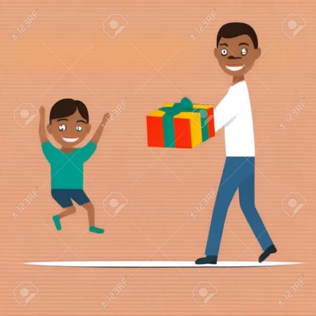 Vector cartoon padre dando suo figlio un regalo