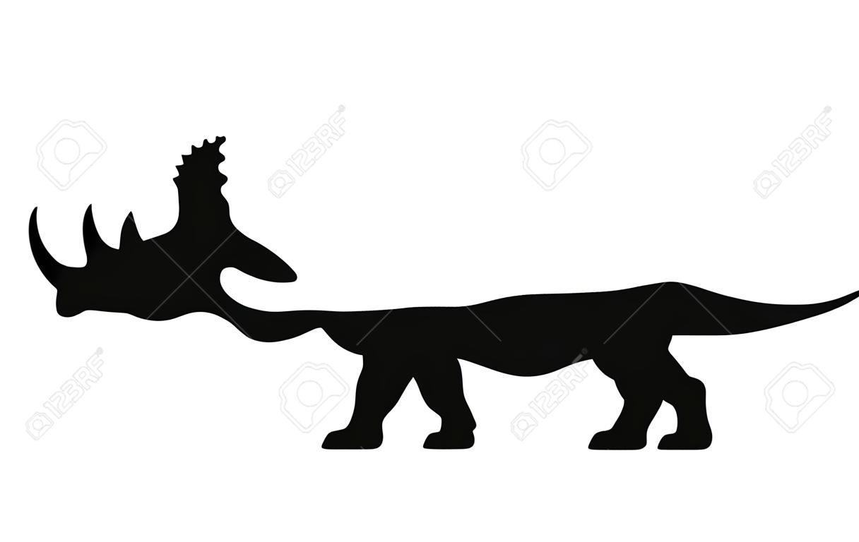 Sagoma di triceratopo. Illustrazione vettoriale Silhouette nera di un dinosauro triceratopo isolato su sfondo bianco. Icona del dinosauro, profilo vista laterale.