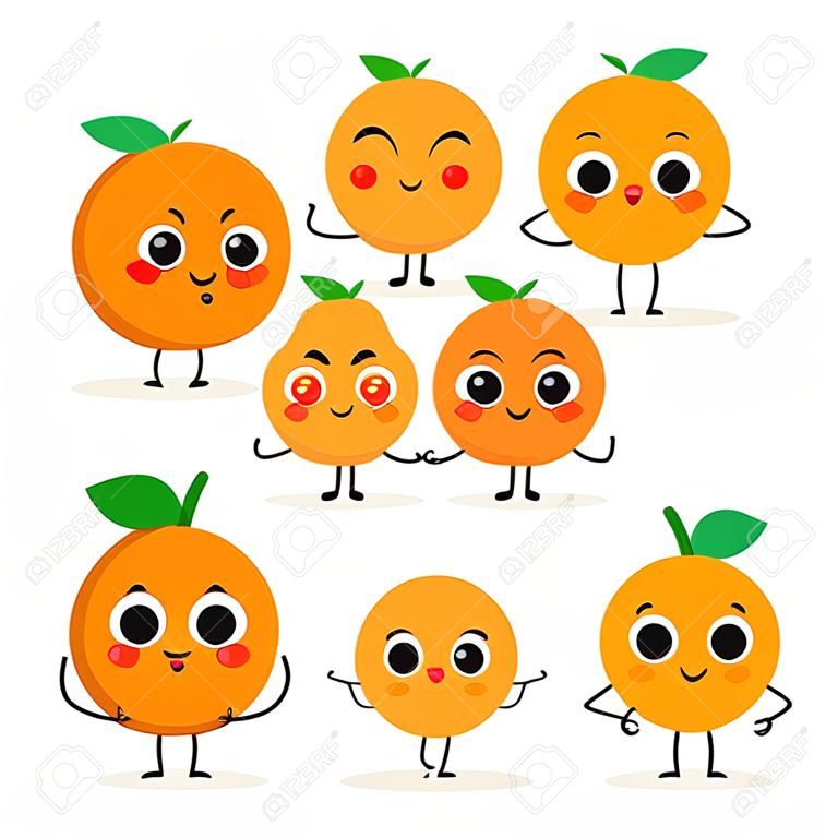 Оранжевый. Симпатичные плоды набор векторных символов на белом