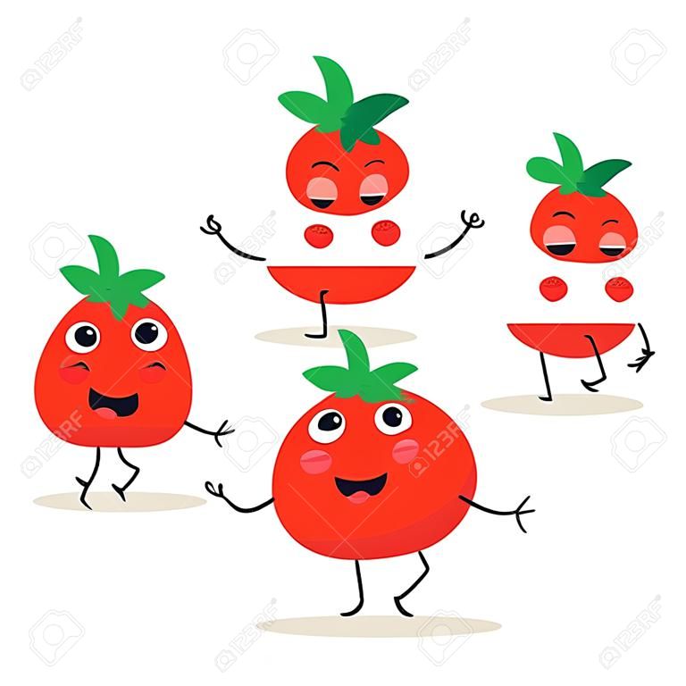 Tomate. caractère vecteur vert mignon ensemble isolé sur blanc