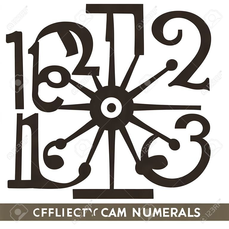 Big arabic numerals. Silhouette of clock on white background. Decor for home. Template for laser cutting, wood carving, paper cutting and printing. Vector illustration.