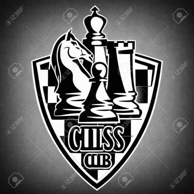 Um logotipo de clube de xadrez preto e branco Vector para o seu design diferentes tipos de impressão e internet