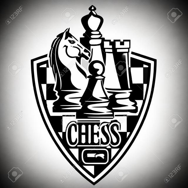Векторный черно-белый логотип шахматного клуба для вашего дизайна различных типов печати и Интернета