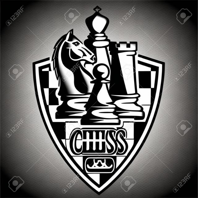 Um logotipo de clube de xadrez preto e branco Vector para o seu design diferentes tipos de impressão e internet