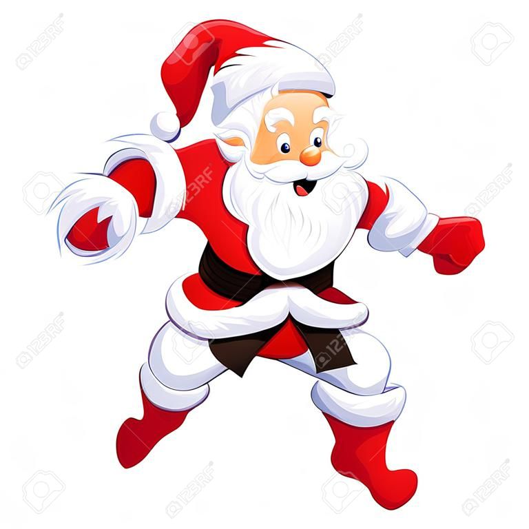 Springender Tritt Santa Clauss in den Kampfkünsten und im Kickboxing. Vektor EPS-10