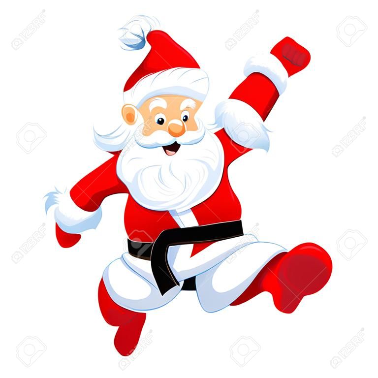 Santa Claus jumping kick in Martial arts and Kickboxing. Vector EPS-10