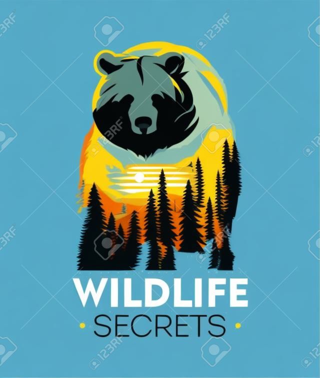Bear, vector Illustration of a combined with a landscape symbolizing wildlife.