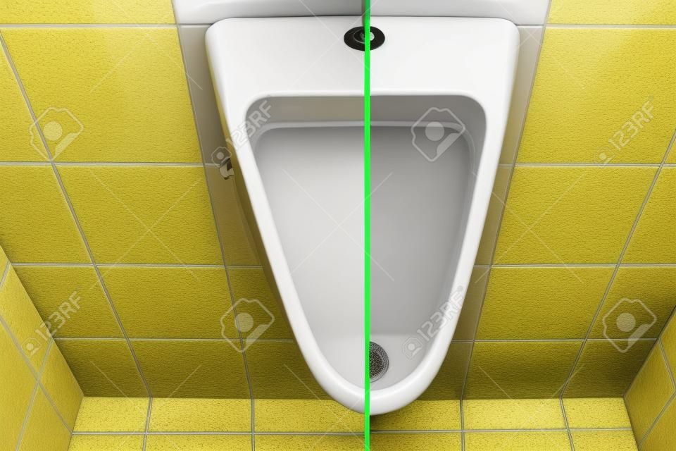 Schmutzige Toilette vor und nach dem Entfernen der Verstopfung. Verstopfungsprobleme im Bad und WC