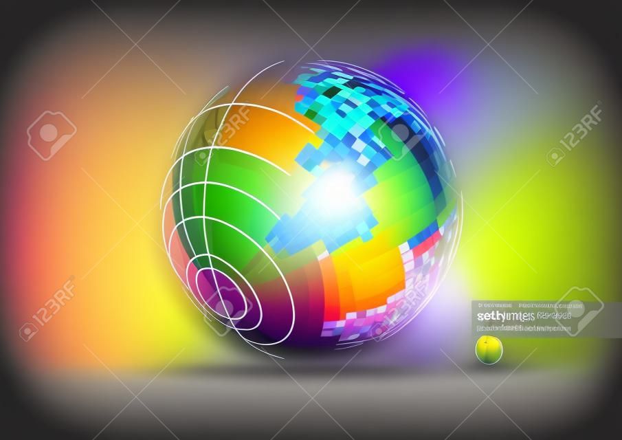 Colorful abstract mosaic sphere, science and technology abstract vector background