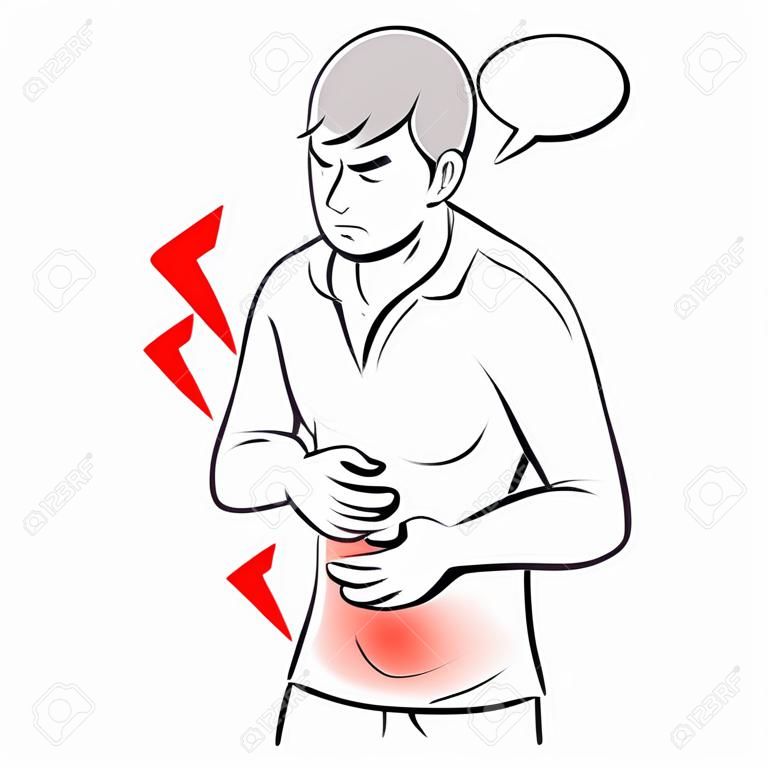 man was stomach ache and hold his hand on stomach cartoon