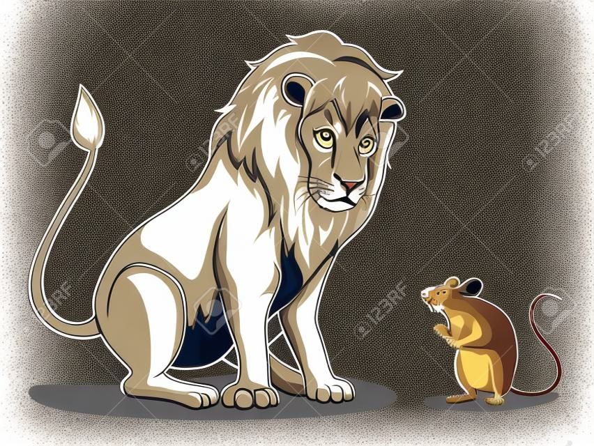 lion and rat draw cartoon vector