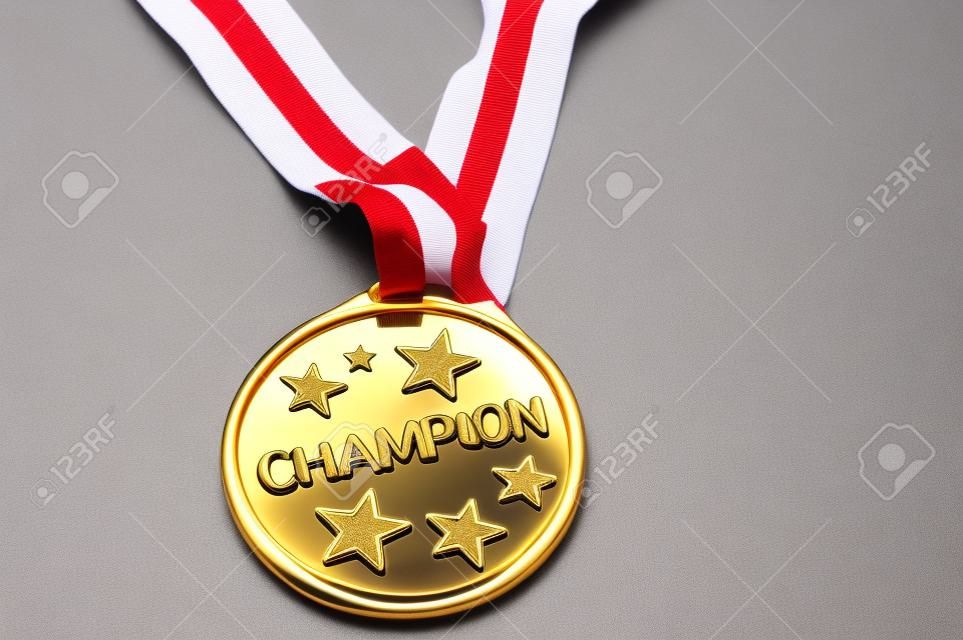 gold Champion medal with stars on white