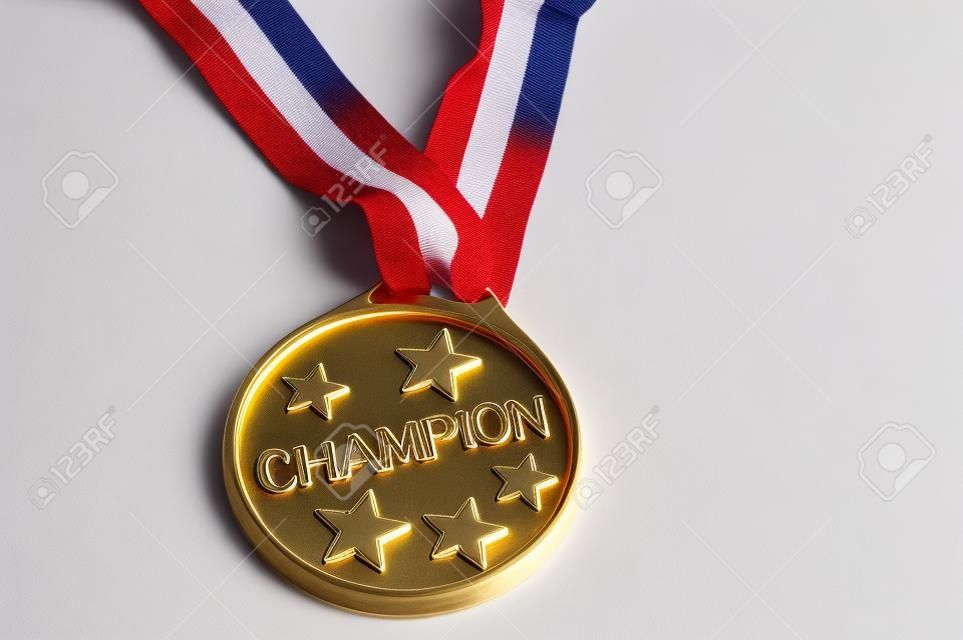 gold Champion medal with stars on white