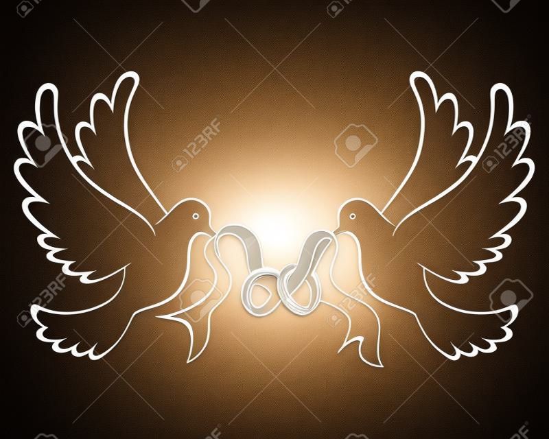 Hochzeit Taube mit Ring-Symbol-Silhouette