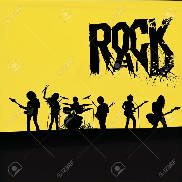 силуэт рок-группа на сцене