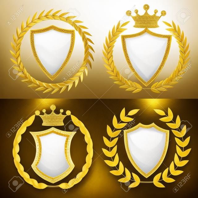 conjunto de los escudos de color blanco con corona de oro