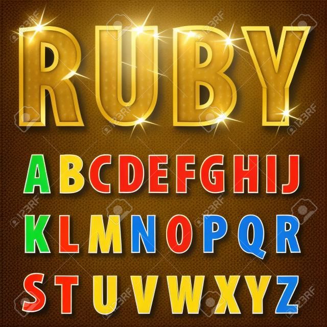 vector golden alphabet with rubys