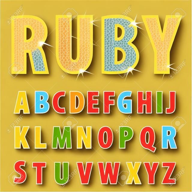 vector golden alphabet with rubys