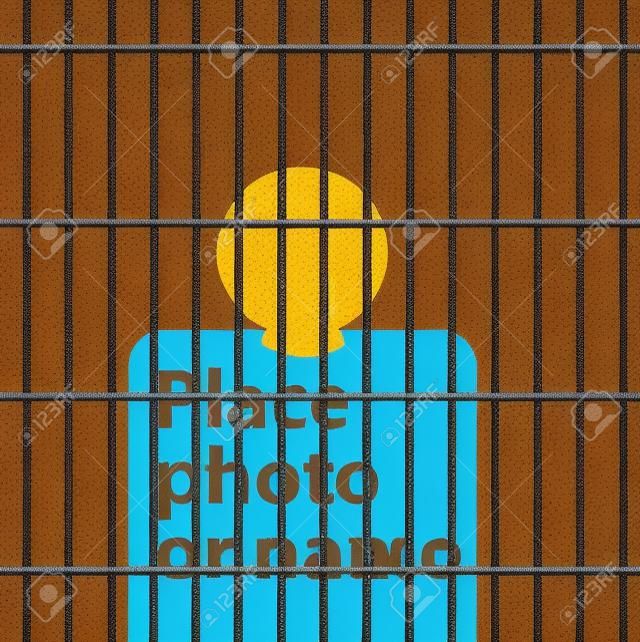 symbolic illustration with man in jail, in middle layer you can place photo or text