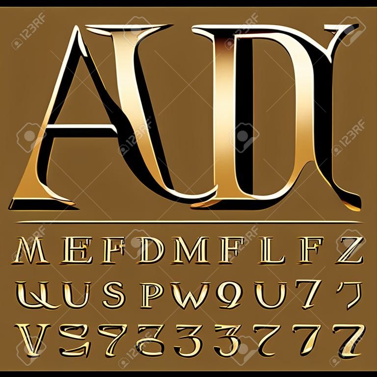 Alfabeto de oro, letras de oro elegantes, ilustración vectorial