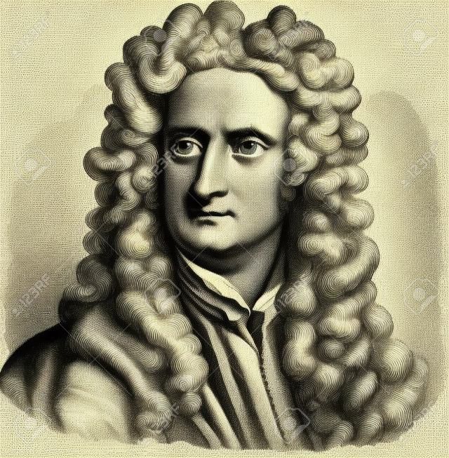 Stara ilustracja Izaaka Newtona, rycina pochodzi z Leksykonu Meyersa.