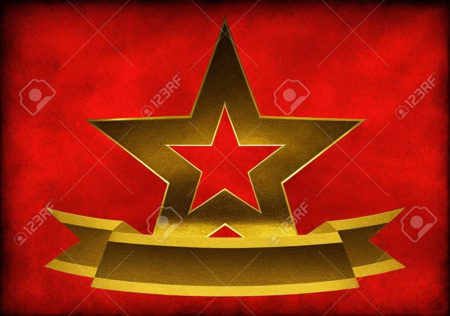Złota czerwona gwiazda z pustym sztandarem, komunistyczna ikona