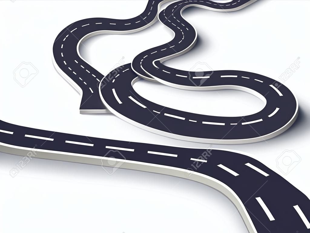 Winding Road on a White Isolated Background. Road way location infographic template