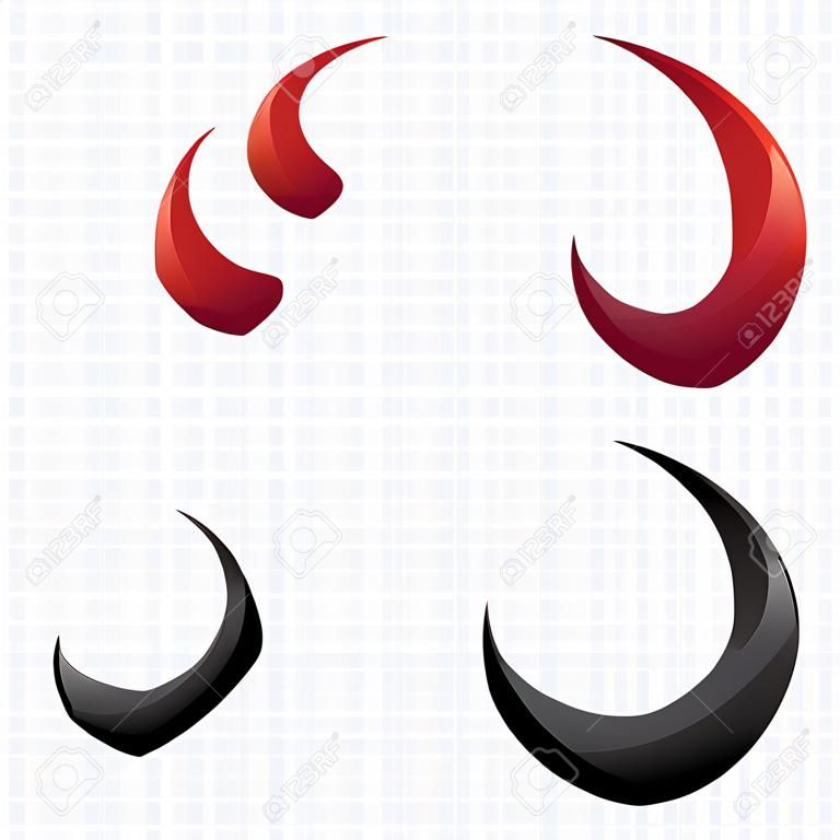 vector Rode en zwarte duivel, demon, satan hoorns geïsoleerd op wit. Halloween kwaad hoorns