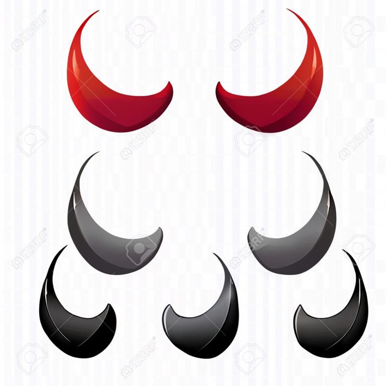 vector Rode en zwarte duivel, demon, satan hoorns geïsoleerd op wit. Halloween kwaad hoorns
