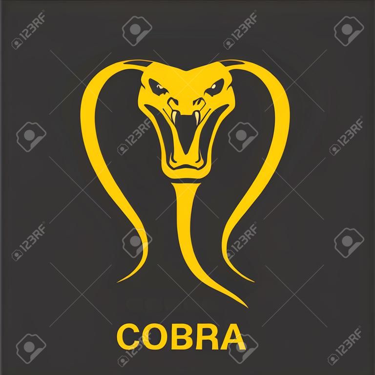후드 로고 디자인 서식 파일 벡터 위험한 코브라 뱀 머리. 위험 킹 코브라 아이콘입니다. 바이퍼 오렌지 실루엣 절연