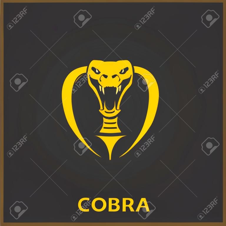 후드 로고 디자인 서식 파일 벡터 위험한 코브라 뱀 머리. 위험 킹 코브라 아이콘입니다. 바이퍼 오렌지 실루엣 절연