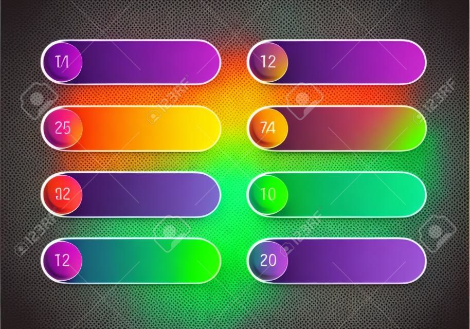 Bullet Points With Numbers 1 to 8 In Colorful Text Boxes. Vector web element