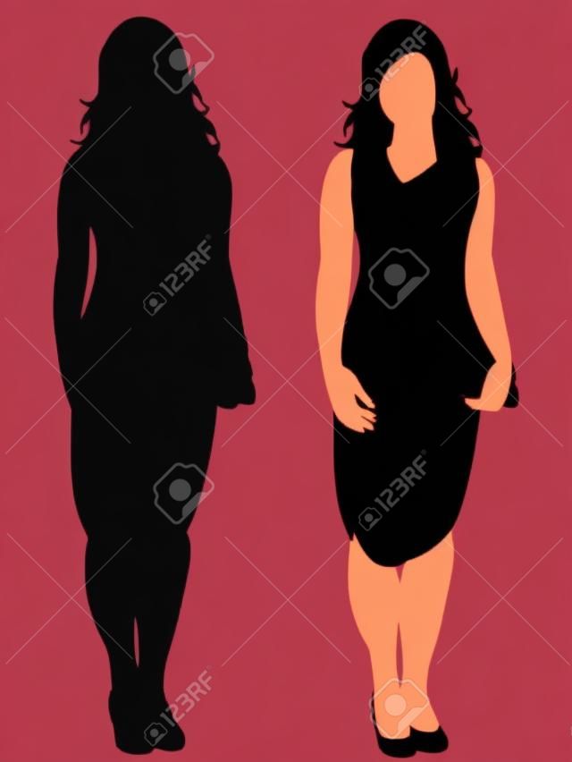 Vettore, silhouette isolata di una ragazza in un vestito è in piedi