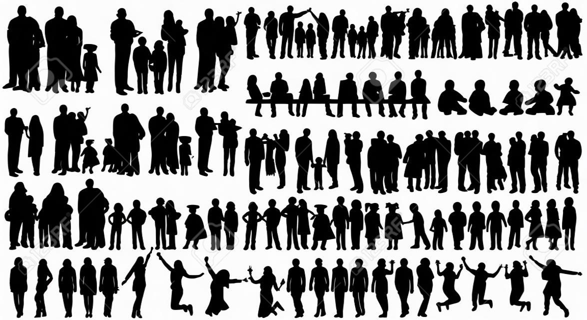 set of people black silhouette, isolated vector