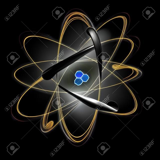 黒の背景上の原子のシンボル