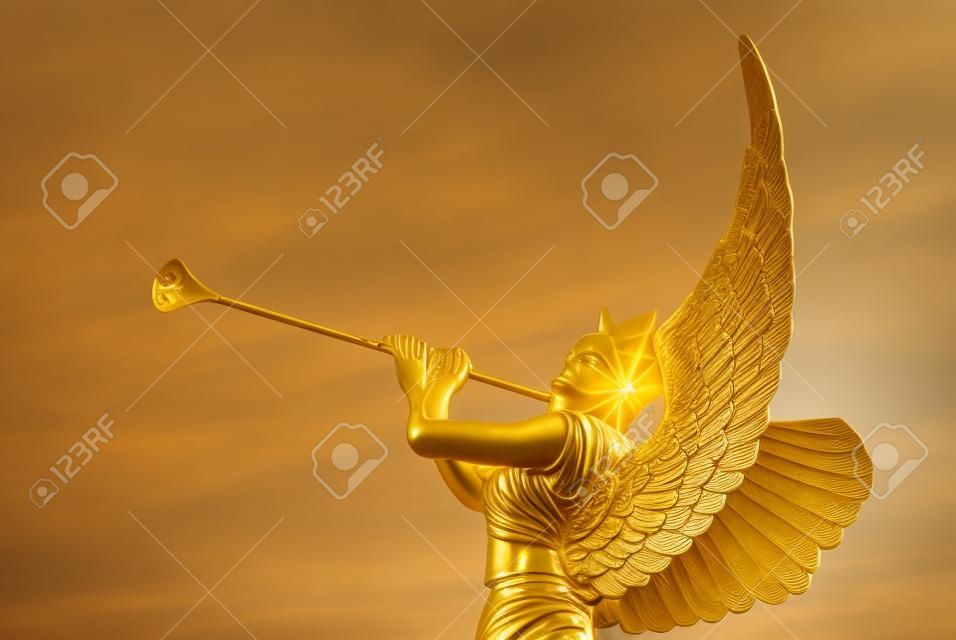 The statue of the angel with golden trumpet