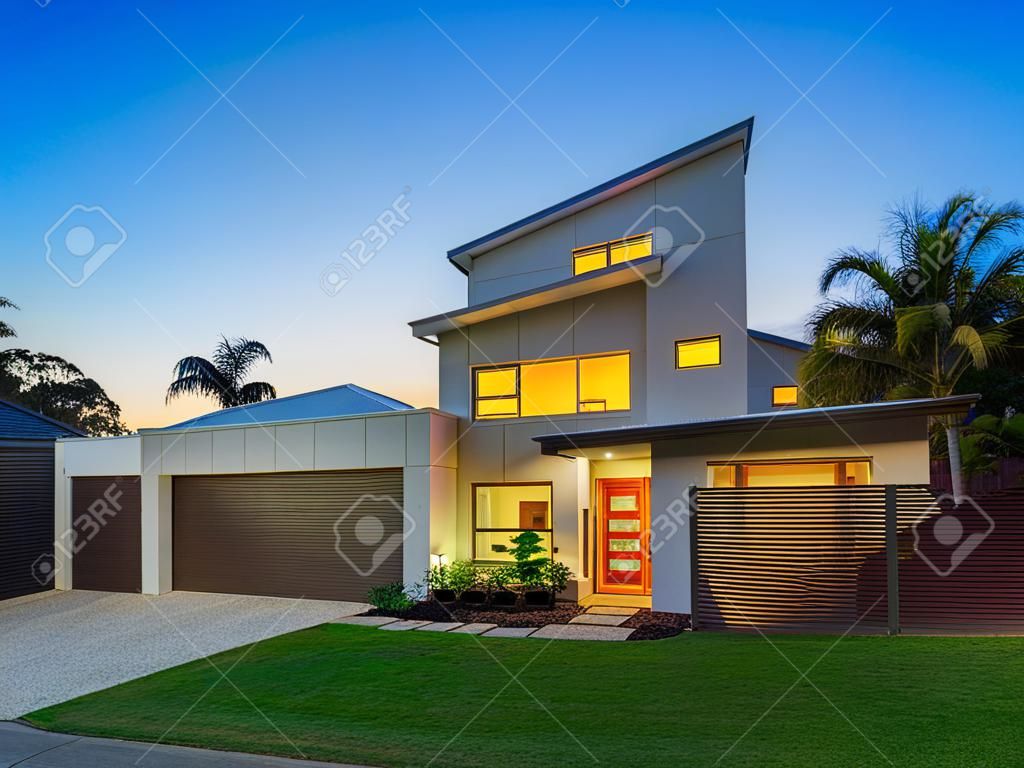 Modern australian home front at dusk