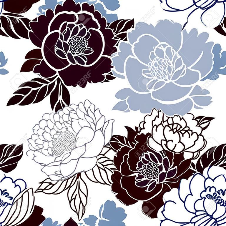 Japanese style seamless floral pattern with peonies