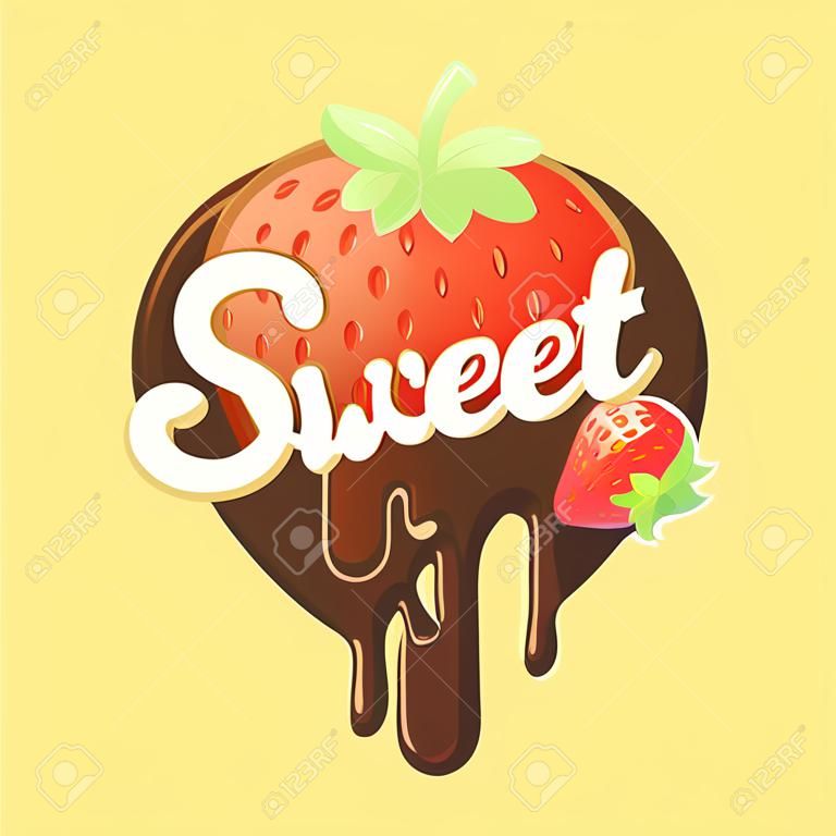 fraise bonbon en chocolat. vecteur isolé illustration. chocolat en forme de coeur à la fraise
