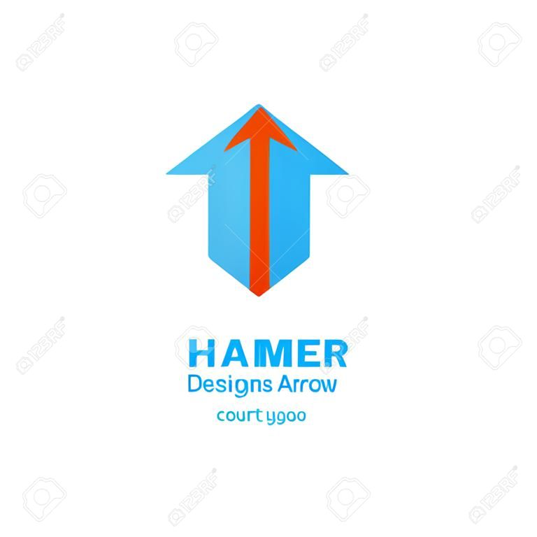 Vector design logo hammer and arrow. Court pictogram, lawyer abstract icon