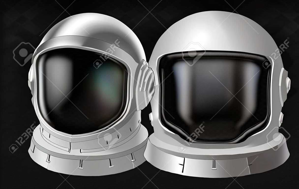 Casque de cosmonaute 3d réaliste, élément d'usure spatiale. Masque de combinaisons spatiales de protection pour l'exploration du cosmos