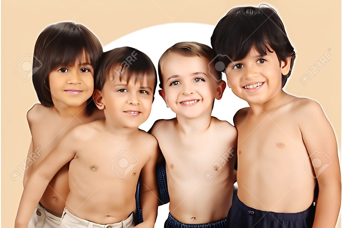 Three shirtless kids