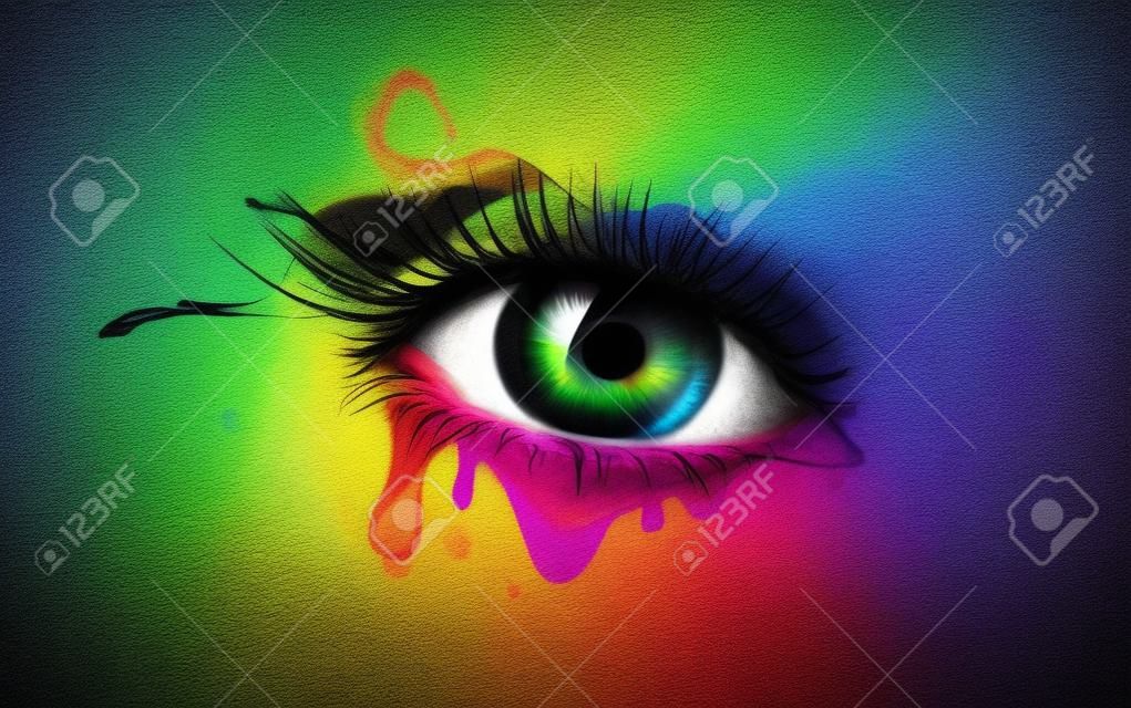 Olho humano brilhante com cores arco-íris