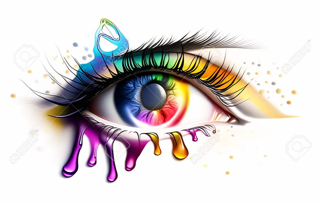 Jasne ludzkie oko w kolorach tęczy