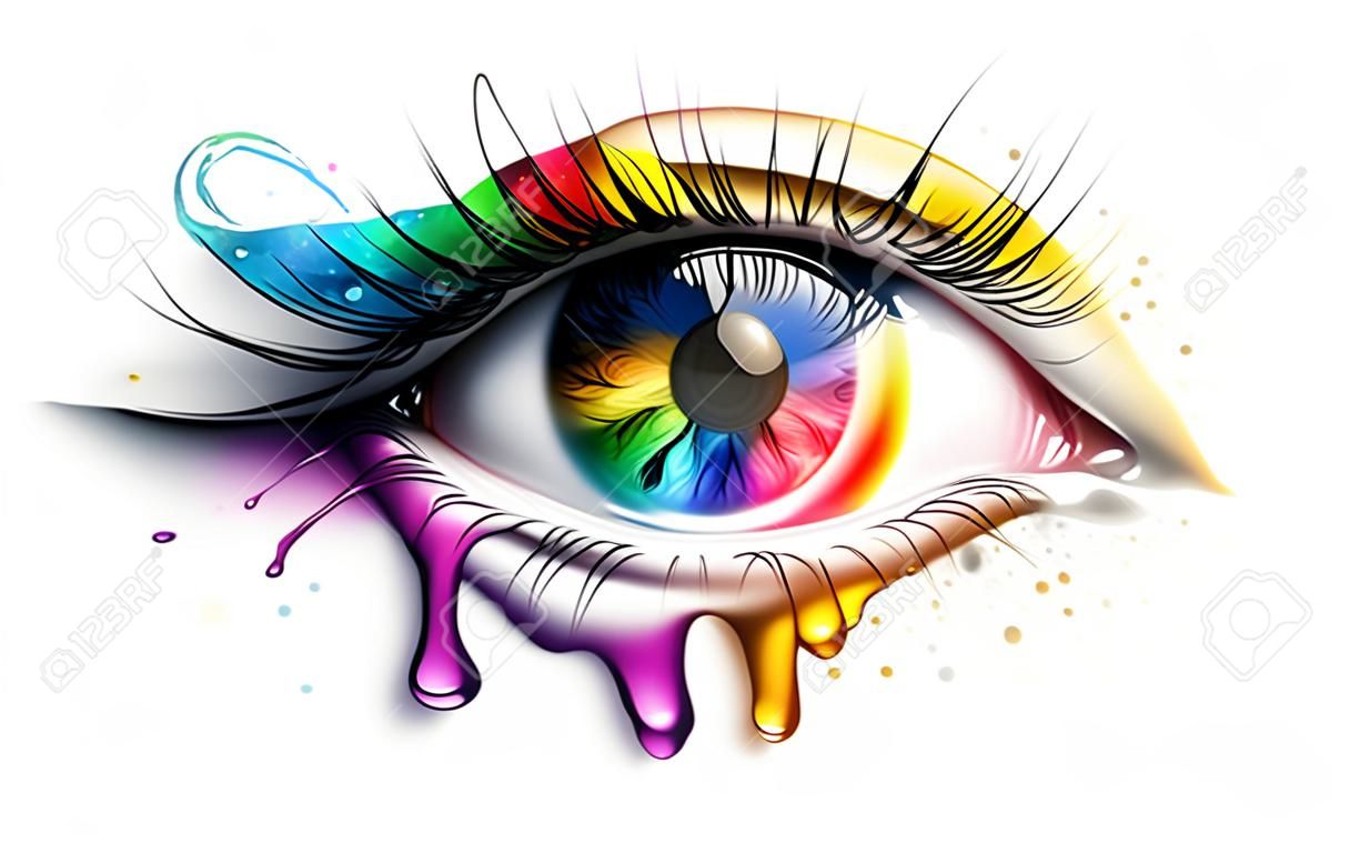 Jasne ludzkie oko w kolorach tęczy