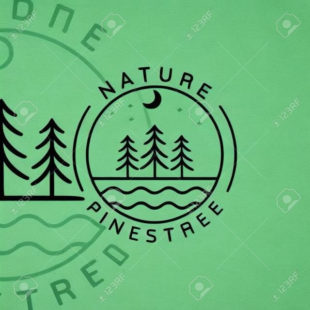 pins arbre dessin au trait simple modèle minimaliste icône conception graphique. pin symbole de la nature avec badge et typographie
