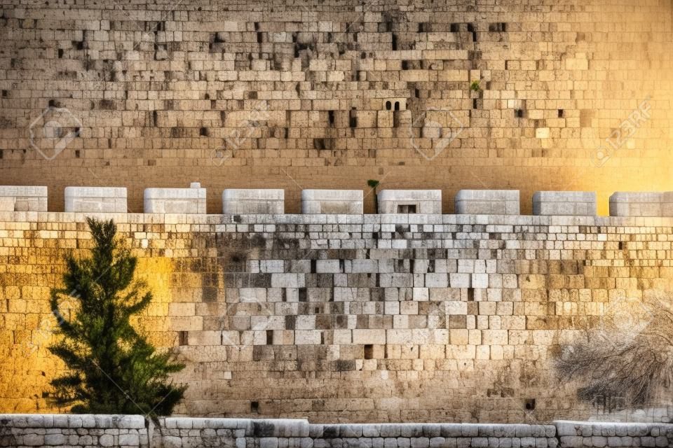 East side of the old wall of the old city on the temple mount of Jerusalem, Israel