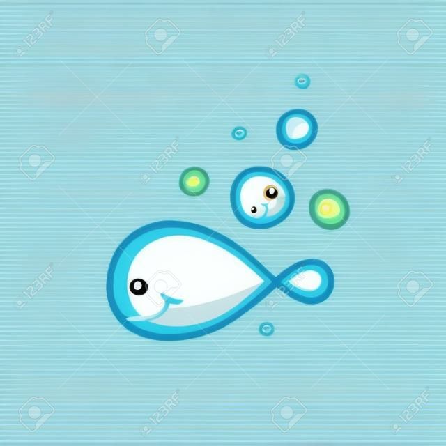 Cute fish and water bubbles. Stylized cartoon pattern for children's goods. Minimalism outline style