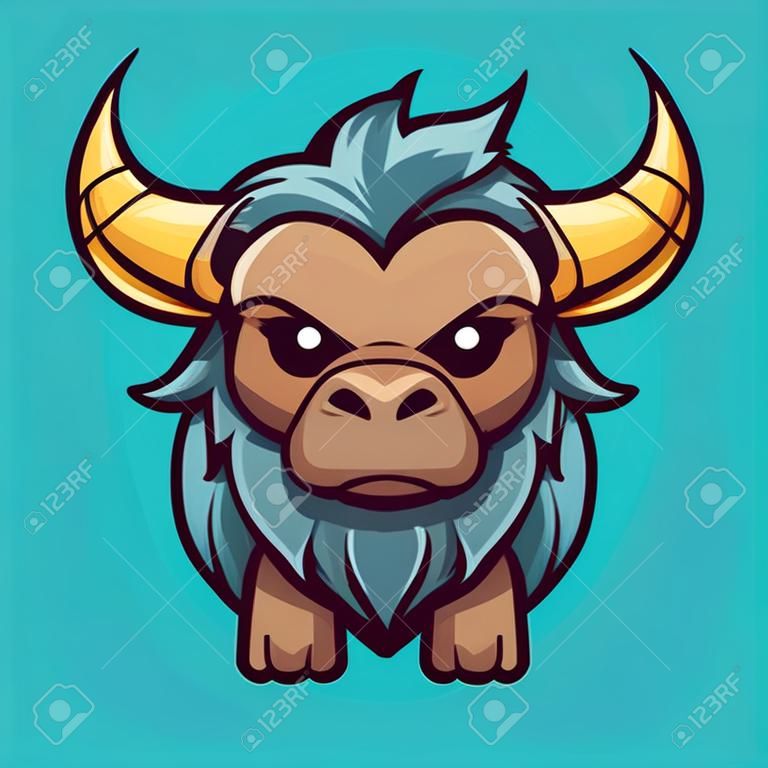 Vector illustration of Cartoon angry yak head. Isolated on blue background.